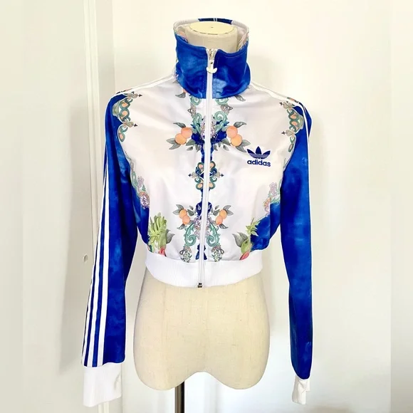 Adidas Women's Blue Floral Jacket cropped - Picture 5 of 13